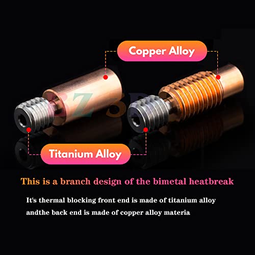 2PCS V6 Bi-Metal Heatbreak,Upgrade Copper+Titanium Alloy V6 All Metal BiMetal Heat Break for Prusa i3 MK2,MK2.5,MK3,MK3S+ 3D Printer V6 Volcano Hotend,Heater Block 1.75mm Filament. 2pcs Bi-metal
