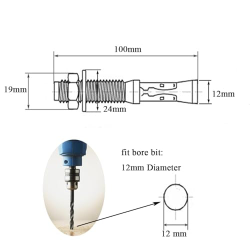 1/2 inch x 4 inch (M12x100mm) Zinc Plated Wedge Anchors, Heavy Duty Fastener for Concrete, 10pcs 1/2"x4"