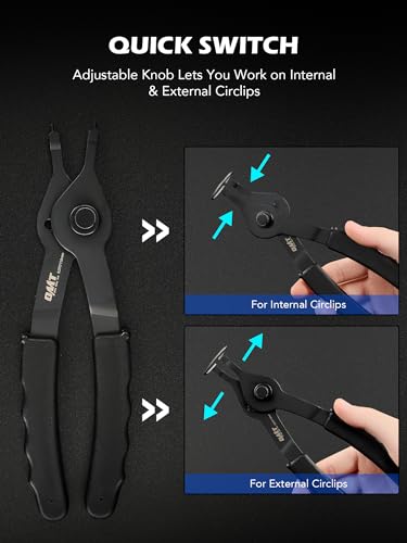 OMT Snap Ring Pliers, 10Pc Internal External Circlip Set With Hook And Pick Blue
