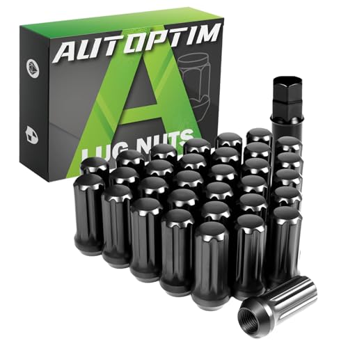 AUTOPTIM M14x1.5 Black Lug Nuts & 2 Piece 6 & 7 Spline Lug Nut Socket Key