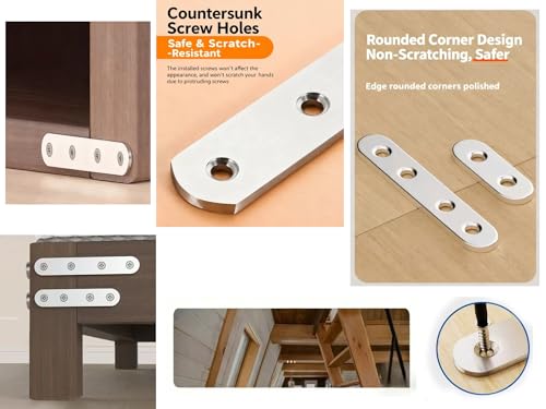 100PACK 1.4INCH X 0.6INCH Stainless Steel Straight Flat Bracket Repair Plate Brace,Mending Joining Plates for Wood, Board, Bed Frame, Furniture & Shelves,with Screws 100PACK 1.4INCH X 0.6INCH