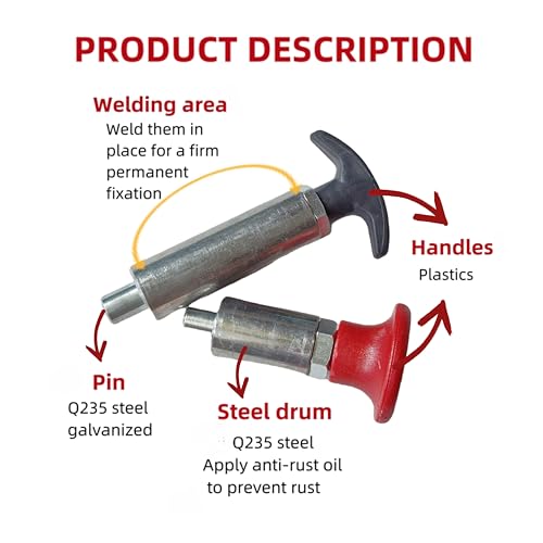 Handle Locking Spring-Loaded Pull pin, Welded Steel Drum Dowel pin Red Handle/Extended Black tie Rod knob (Black Handle, Extended Type，Dia:1/2in -2pcs) Black handle, extended type，Dia:1/2in -2pcs