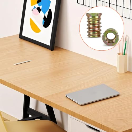 100 Pcs Screw Inserts 3/8-16 x 1 Inch, Carbon Steel Threaded Inserts for Wood Furniture, Hardware Nuts Assortment Kit with 2 Hex Wrenches, Zinc Plated Wood Nut Insert for Soft & Hard Projects