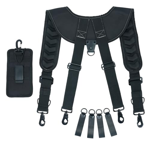 KUNN Leather Tool Belt Suspenders Construction Bag Suspenders & Electrical Tape Holder