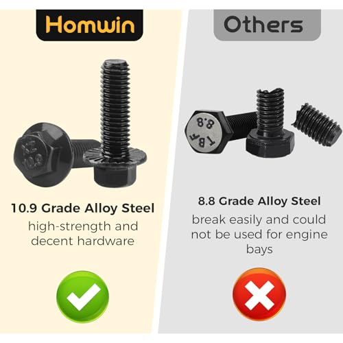 Homwin 512Pcs M6 Bolts Nuts Kit and 286Pcs Flange Metric Bolt Assortment Bundle