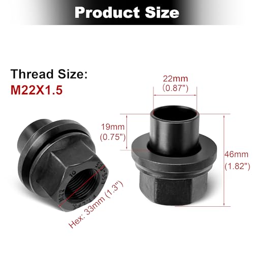6PCS Two-Piece 19mm Sleeve Flanged Wheel Lug Nuts, M22x1.5 Hex 33mm for Heavy Duty Truck Semi Truck Fit Steel Dual Wheels with Hub Piloted Seat & 26mm Bolt Hole Size (6)