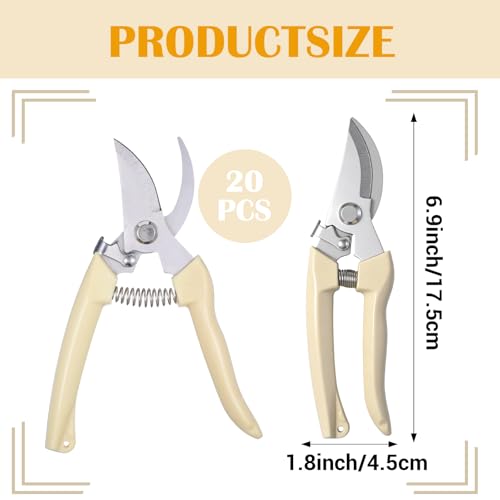 20 Pcs Pruning Shears Stainless Steel Garden Shears Heavy Duty Plant Scissors Trimming Garden Clippers Hand Tree Pruner for Yard Gardening Hedge Flower Cutting Secateurs Beige