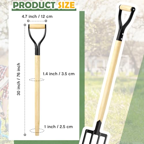 2 Pcs Pitchfork Spading Handle Replacement 30 Inch Wooden Shovel Handle Replacement D Shaped Pitch Fork Handles Tool Accessories for Shovel Scoop Hoe Rake Garden Digging 2