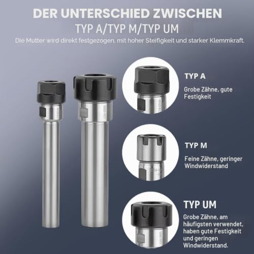 Milling Cutter Extension, C10‑ER11A‑150L 150 mm Collet Extension, ER11 Collet Chuck with Key, Clamping Range 1-7 mm C10-er11a-150l