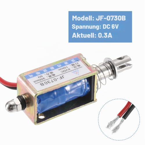 QUARKZMAN DC 6V 0.3A Solenoid Electromagnet Push Type 5N 10mm Stroke | Electromagnetic Actuator Open Frame Linear Motion JF-0730B Magnet Electromagnet