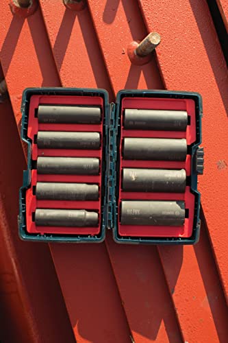 BOSCH 27286 1/2 In. Shank 9-Piece Assorted Set with Brute Tough Case Impact Tough Deep Well Sockets for Applications in High Torque Driving and Fastening