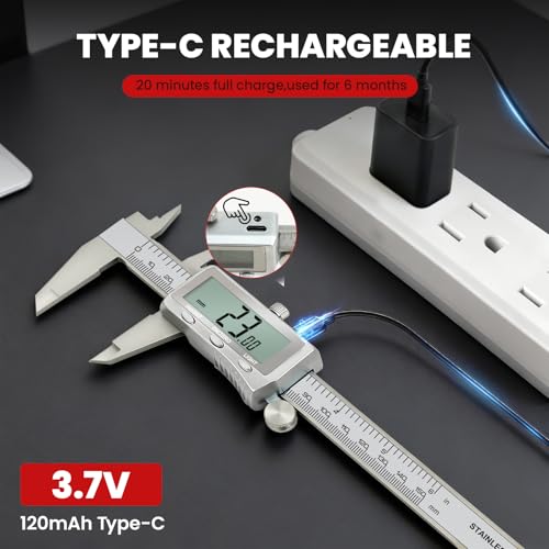 Digital Caliper, Rechargeable Calipers 12 inch with Backlight LCD Screen, All Metal Caliper Measuring Tool with MM/in/F Conversion, Auto Off Micrometer for Jeweler/Woodworking/DIY/Household 12 IN