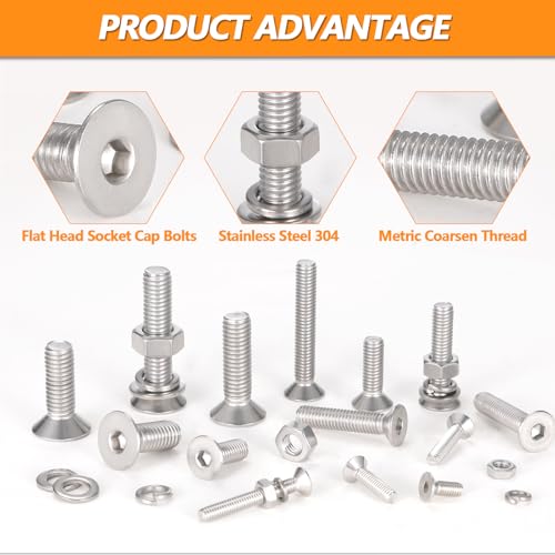 568 Pcs M4 M6 M8 Flat Head Socket Cap Screws Countersunk Bolts M4/M6/M8 - 10/16/20/25//30/40mm