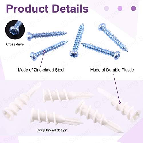 Swpeet 200Pcs Drywall Self-Drilling Anchors with Screws Kit + 120Pcs Plastic Self Drilling Drywall Anchors