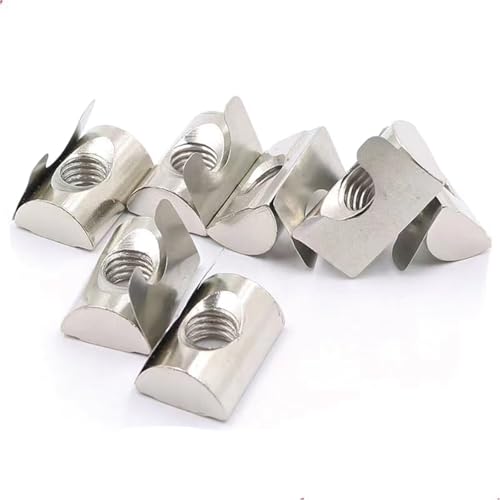 M8 Roll in Spring T Nuts,4545 Series with Spring Sheet,Roll in Spring Loaded T Nut,Carbon Steel Nickel-Plated for Aluminum Profile with 10mm Groove Depth (45-Series,30 Pcs) 45-M8（30 Pcs）