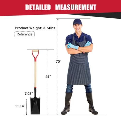 VNIMTI Spade Shovel for Digging, Heavy Duty Spade Shovel with Wooden D-Handle, Square Flat Shovel for Gardening and Edging, 45 Inches