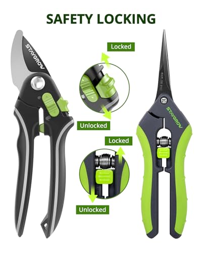 8.5" Bypass Pruning Shears & 6.5" Straight Trimming Scissors +6.5" Gardening Scissors(1pc Straight & 1pc Curved) SK5 Blade Set