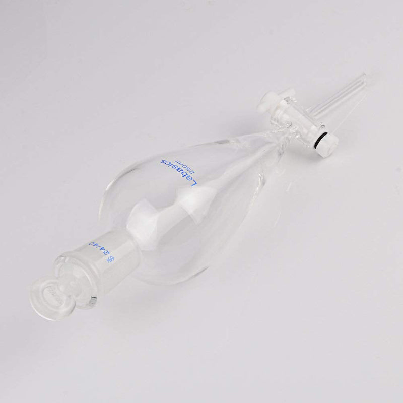 Labasics Borosilicate Glass 250ml Conical Separatory Funnel with PTFE Stopcock, 250mL 250 ml