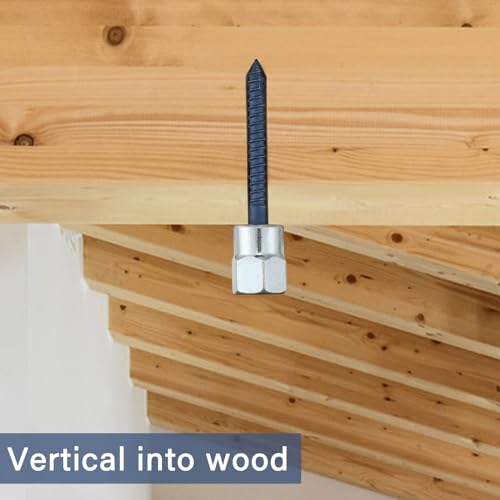 Tandefio 50 Pcs 3/8 in Vertical Threaded Rod Anchor 1/4 x 2 in Screw Threaded Rod Fitting Vertical Anchor Designed for Wood Concrete Structure Pipe Hanger, Silver and Blue