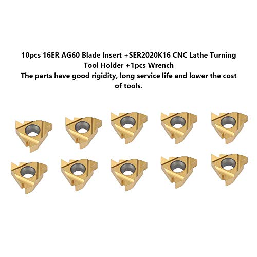 Lathe Tool Holder Boring Bars & Inserts Kit, Metric 20mm x20mm Square Shank SER2020K16 CNC Boring Bar + 10 Pcs 16ER Indexable Carbide Blade w/T-15 Wrench, Right-Hand