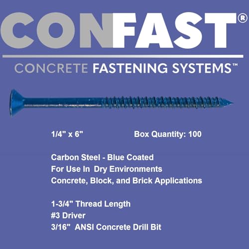CONFAST 1/4" x 6" Blue Flat Phillips Concrete Screw Anchor 1/4" x 6"