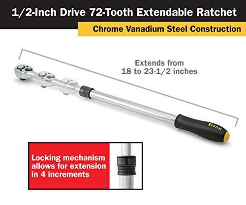 Titan 12073 1/2-Inch Drive x 18 to 23-1/2-Inch 72-Tooth Extendable Ratchet