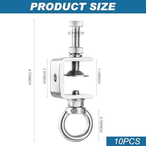 10PCS C-Clamps, I- Beam Clamp with M8 Stainless Steel Screw Ring Silver 10PCS