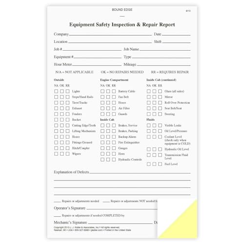 J. J. Keller Equipment Safety Inspection Report Book, 10 Pack 10-pack