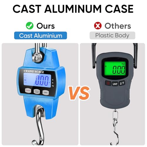 RoMech 660lb Digital Hanging Scale with Cast Aluminum Case, Handheld 300Kg Mini Crane Scale with Hooks for Farm Hunting Fishing Outdoor (Blue) Blue 660lbs
