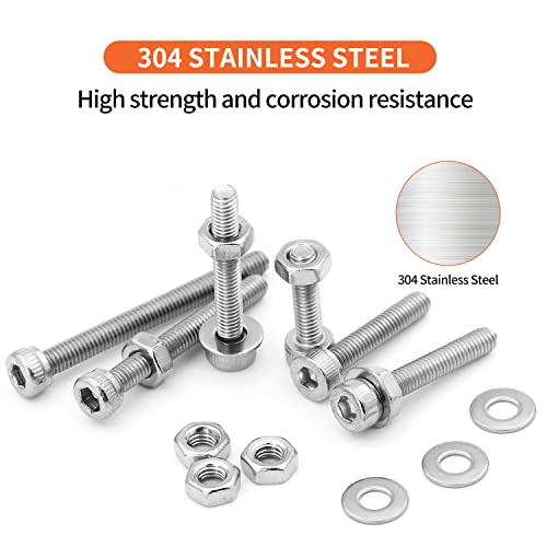 1310PCS M3 x 4/5/6/8/10/12/14/16/18/20/25/30mm Hex Socket Head Cap Screws Bolts and Nuts Flat Washers Assortment Kit, 304 Stainless Steel, Metric Machine Fully Thread, Allen Hex Drive M3 Socket Head (1310PCS)