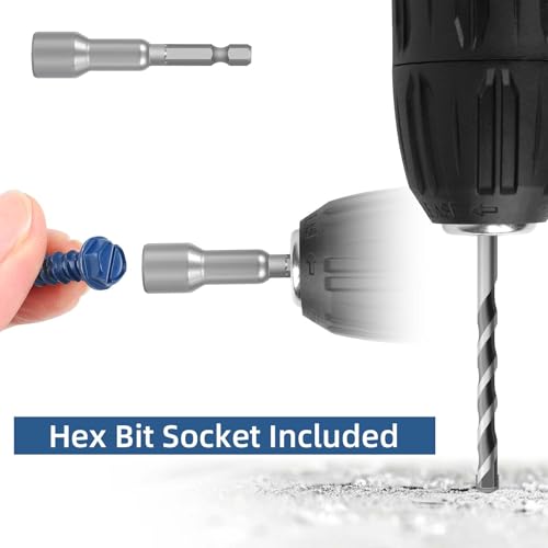1/4" x 5" Blue Hex Head Concrete Screw Anchor Kit for Anchoring to Masonry, Block or Brick, 50 PCS 1/4" x 5" Blue-Hex Head