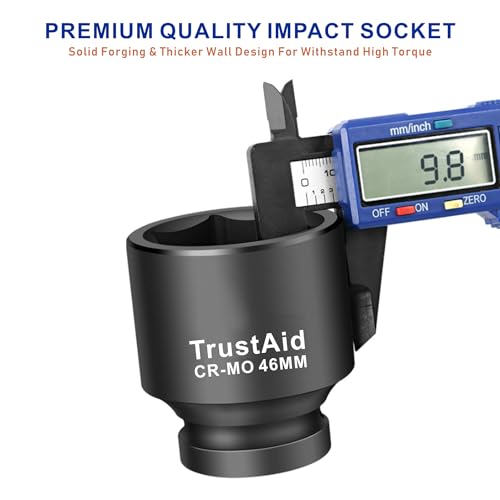 TurstAid 3/4 Inch Drive Impact Socket 65mm, Heavy Duty Cr-Mo Deep Impact Sockt, 6-Point Design, Metric