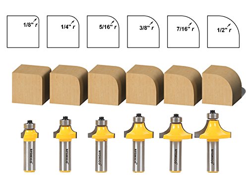 YONICO Roundover Router Bits Set Edge Forming 6 Bit 1/2-Inch Shank 13622