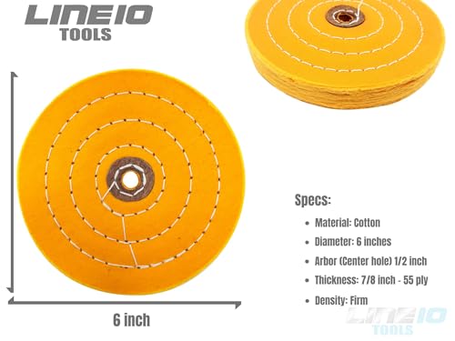 LINE10 Tools 6 Inch Metal Buffing Kit for Drill, 6 Buffing Compound Buffing Wheels and Drill Buffers with Adapters Bench Grinders, Mag Aluminum Wheels Stainless Steel, Chrome, Gold Brass