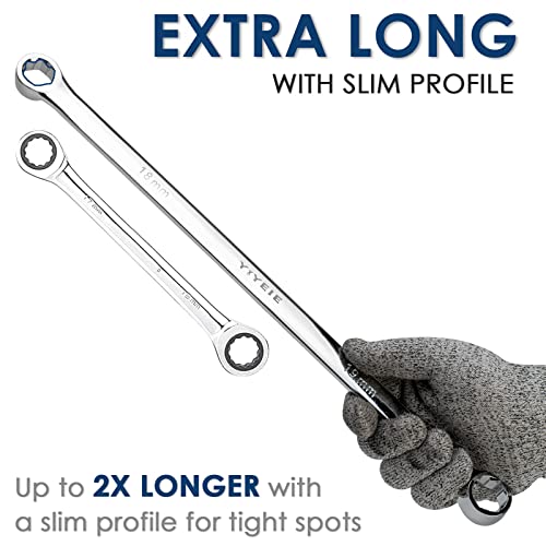 YIYEIE 5-Piece Extra Long Box End Wrench Set, Metric 8mm-19mm, 6 Point Extended Bolt Extractor Wrench, CR-V Labor-Saving Aviation Spanner with EVA Foam 5PCS