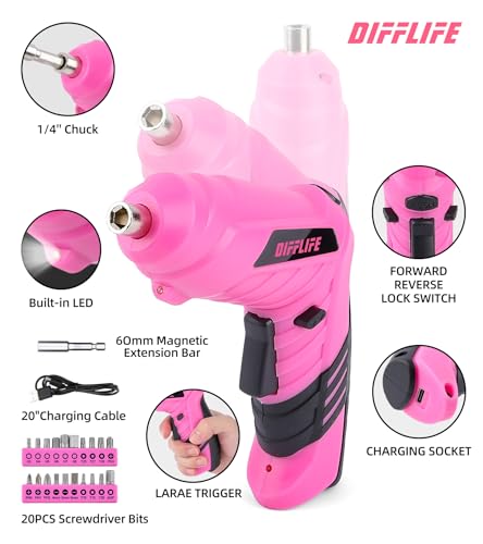 143-Piece Pink Tool Set, Home Repair Kit with Power Screwdriver for Women