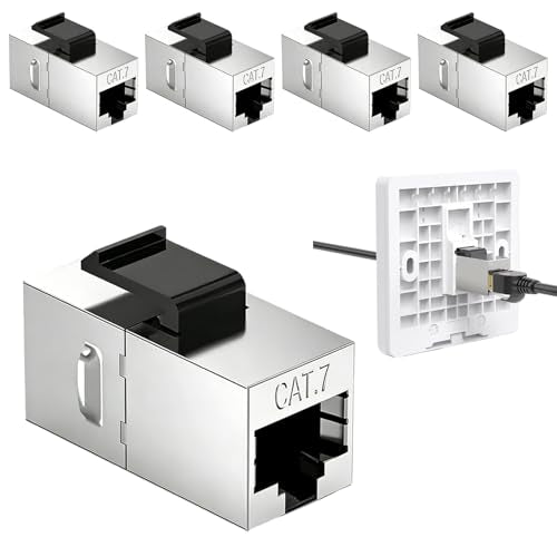 Cat7 Keystone Module RJ45 Coupling Shielded - 10Gbps Keystone Jack Female to Female Ethernet Network Connector for Patch Panel LAN Cable Extension (Pack of 5, Silver)