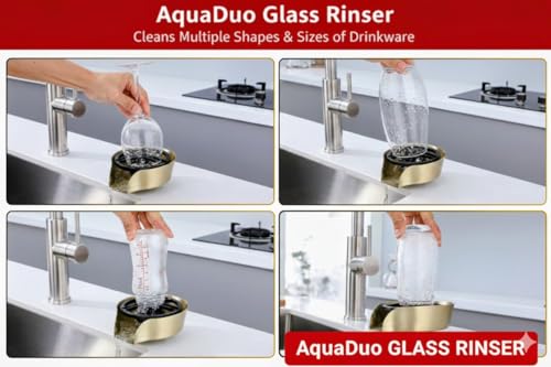 AquaDuo Glass Rinser and Kitchen Sink Sprayer Combo, Stainless Steel Cup Washer, Cup Cleaner for Sink, Bar Glass Rinser, Bottle Washer Sink Attachment, Glass Cleaner for Sink