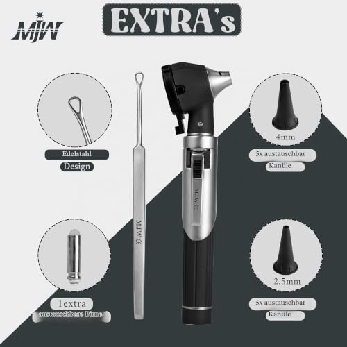 Mini Pocket Fibre Optic Otoscope for Adult Kids with Extra Replaceable LED Light and Stainless Steel Earwax Removal Tool (Silver) Silver