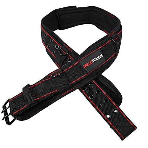 MELOTOUGH 1 Pack Padded Tool Belt with D Ring and Strong Durable Double Metal Roller Buckle,Adjustable Waist + 2 Pack Tool Holster Cordless Drill Holster Tool Hook
