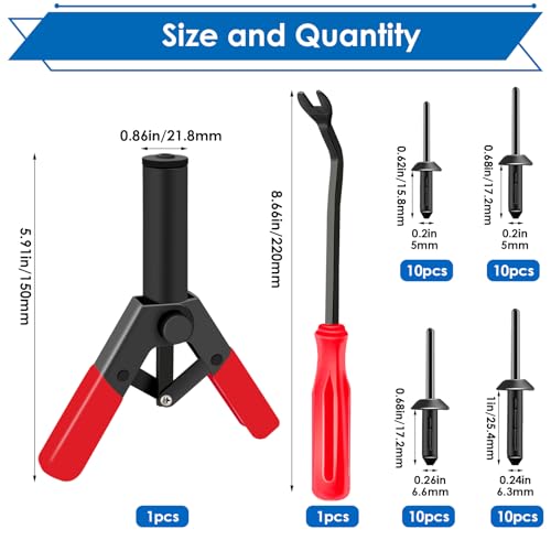 smseace 42Pcs Plastic Rivet Gun Kit, Including 40Pcs 4-Sizes Plastic Pop Rivets,1Pcs Plastic Rivet Removal Tool,1pcs Plastic Rivet Tool for The Home or Automotive interiors