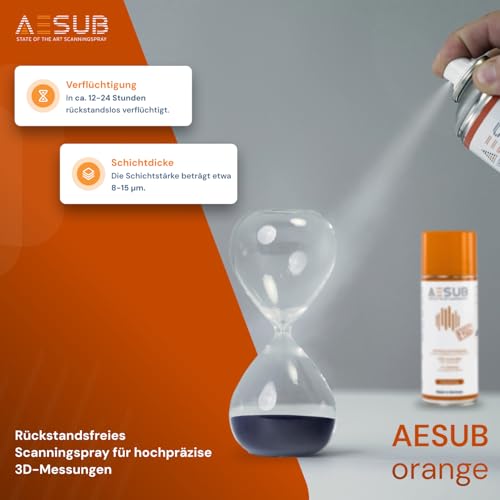 AESUB Orange 3D Scanning Spray - 400 ml Self-Volatilising Scan Spray with Long Durability, Pigment-Free & Residue-Free, for Precise 3D Scans in Long Measuring Campaigns, Made in Germany