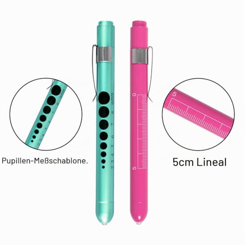 Medical Diagnostic Penlight, Pupil Light, Mini Reusable LED Pen Torch, Torch, Doctor Nurse, Emergency Pen Light with Engraving Gauge and Linea (Pink+Green) Pink + Green