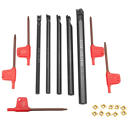 Maizoon CNC Tool Holders CLCR 6/7/8/10/12mm Lathe Boring Bar Set + 10pcs CCMT0602 Carbide Inserts + 5pcs Wrenches for Lathe Turning Tool DZ06