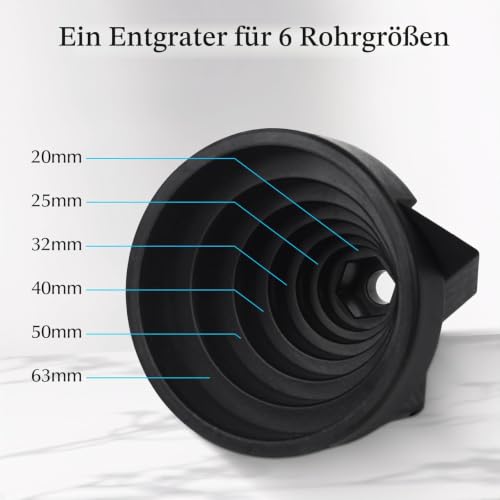 Plastic Pipe Chamfer Tool, Pipe Deburring Tool for 20, 25, 32, 40, 50, 63 mm Plastic Pipes, Pipe Deburrer, Deburring Tool for PVC, PP, PE Pipes, with Drill Connection for Hand Drill
