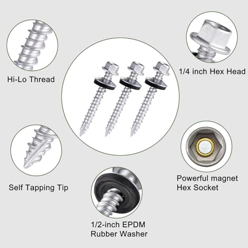 500Pcs Silver #10x1-1/2 Metal Roofing Screws for Metal Roofs, Sheds,Fences #10x1-1/2" 500