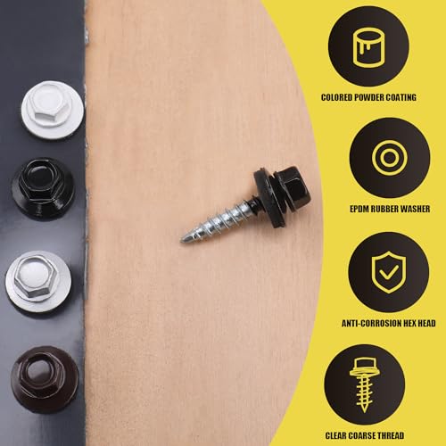 JEGONFRI 300PCS #10 x 1 Black Hex Head Self-Drilling Metal Roofing Screws 1 in