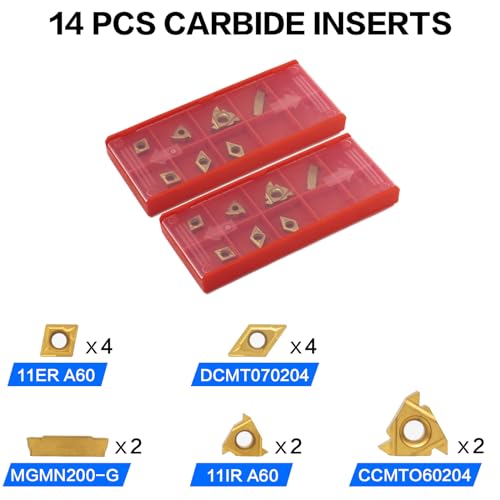 21Pcs Kit Indexable Lathe Turning Tool,1/2" 12mm Holder and Carbide Inserts 7pcs 1/2'' 12mm Shanks+14pcs Inserts