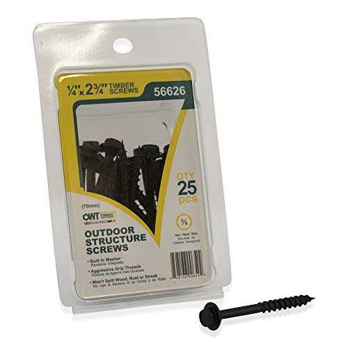 OZCO 56621 1-1/2-inch Hex Cap Nut, (10 per Pack), Black & 56626 1/4-inch by 2-3/4-inch OWT Timber Screws, (25 per Pack) Cap Nut + Timber Screws