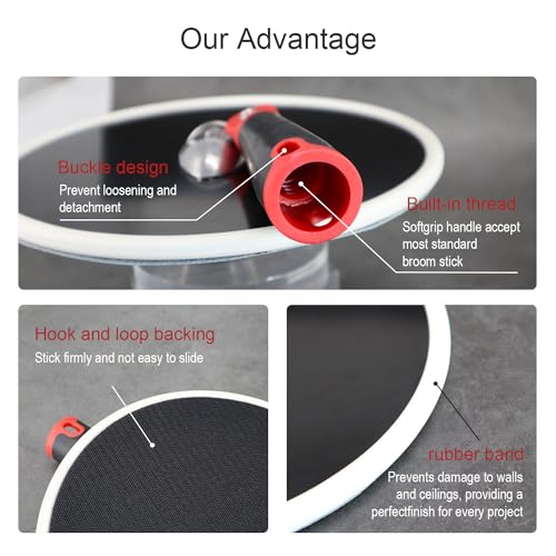 Pole Drywall Sander Radius Handheld Sander Head 9 Inch for Dry Wall Radial Round Celing Prep Painting Sanding Tool Include 3 Pcs Sanding Sheets 80,100,150 Grits